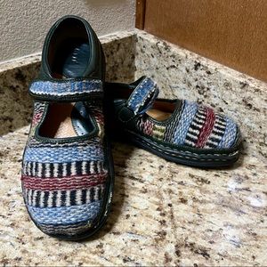 Clarks Tapestry and Leather Bohemian Comfort Chunky Mary Jane Shoes